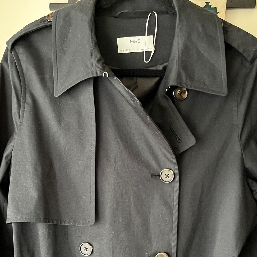 NWOT Marks and Spencer Classic Black Trench Coat - Picture 2 of 11